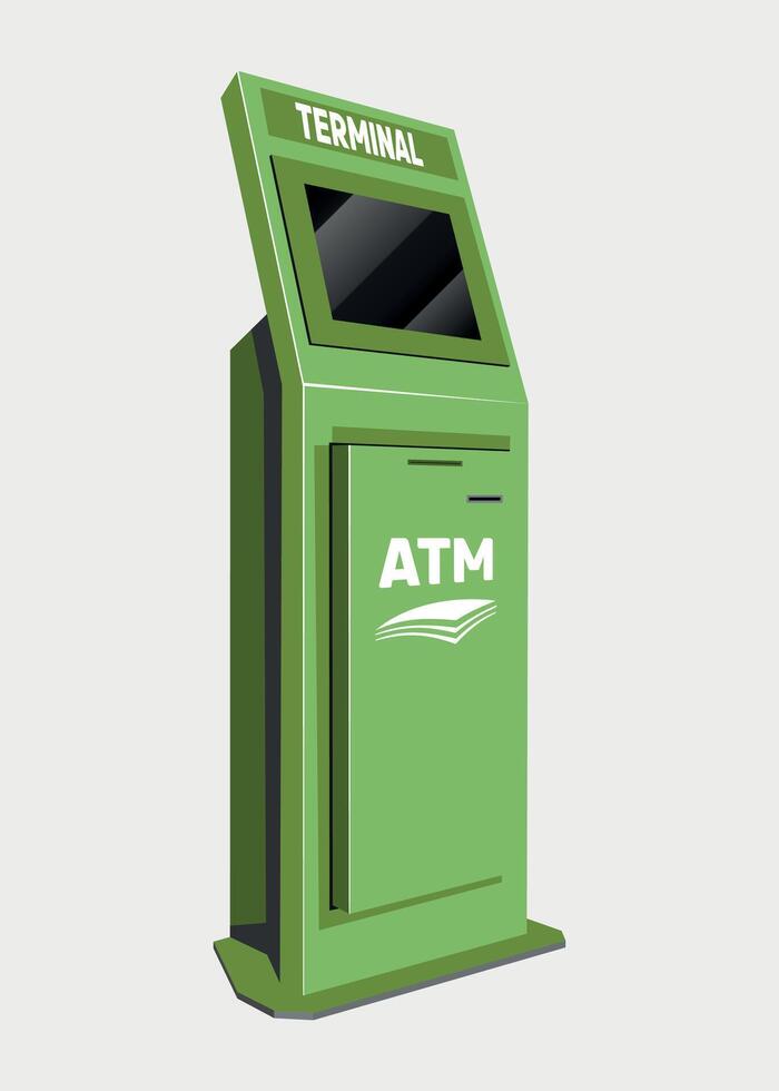 detailed green atm information stele kiosk isolated on white background vector