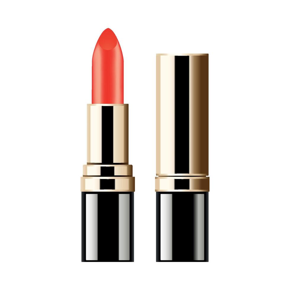set of red lipsticks for makeup on white background vector