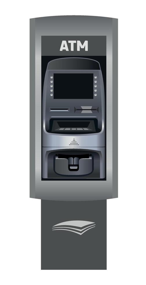 detailed grey ATM for cash withdrawal and financial transactions isolated on white background vector