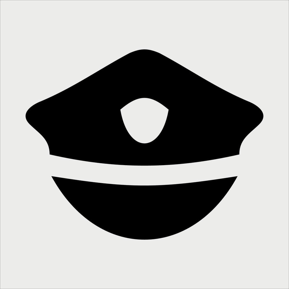 black and white icon of police headgear on white background vector