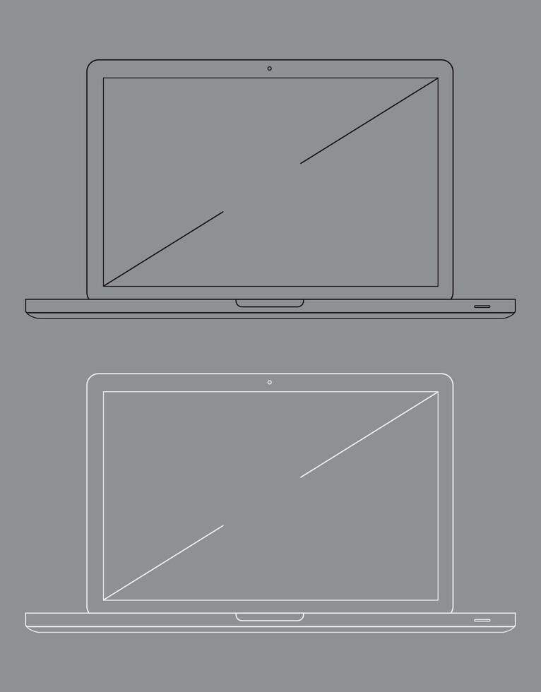 linear white icon of laptop with diagonal on grey background vector
