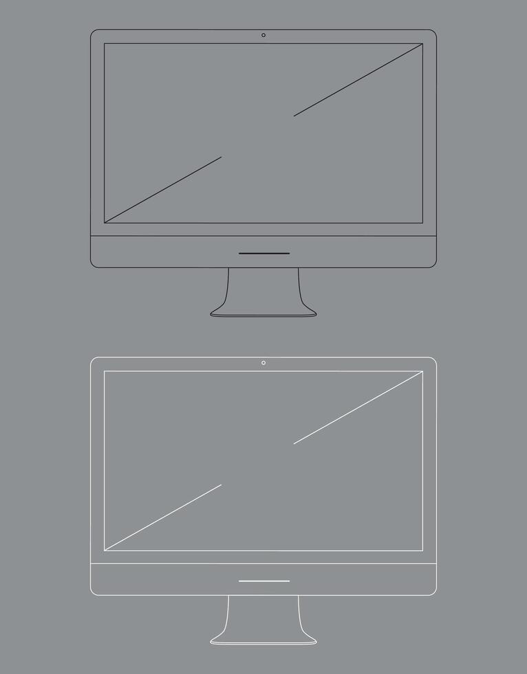 linear white icon of laptop with diagonal isolated on grey background vector