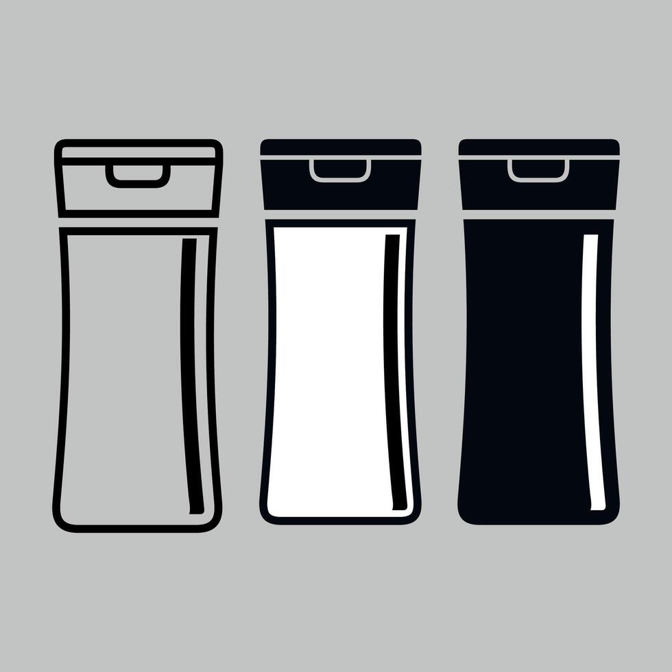 black and white icon of a set of jars bottles for cosmetics on a white background vector