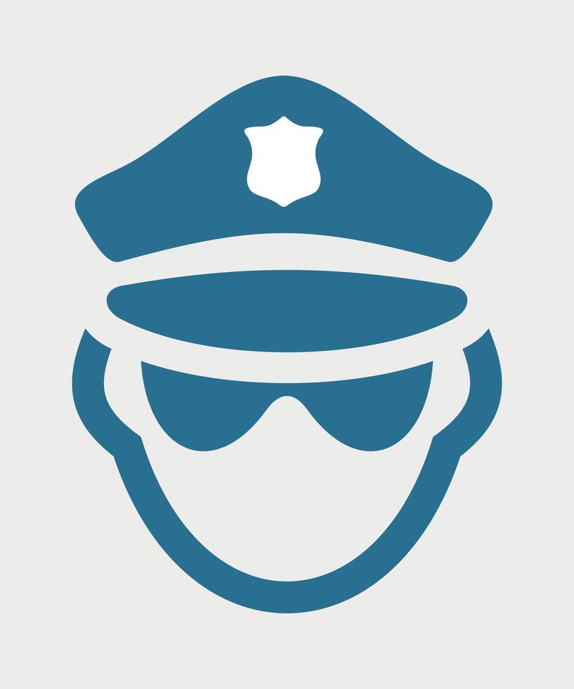 stylized blue icon of a police officer's face in a cap on a white background vector