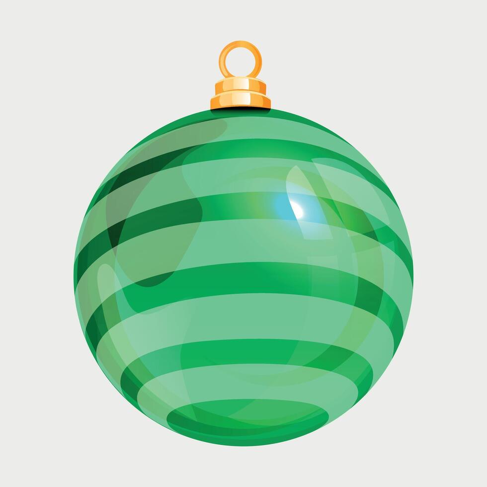green new year christmas glass ball on tree with line pattern isolated on white background vector