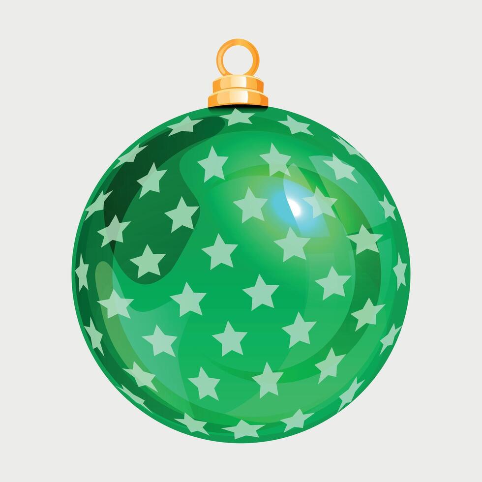 green new year christmas glass ball on tree with star pattern on white background vector