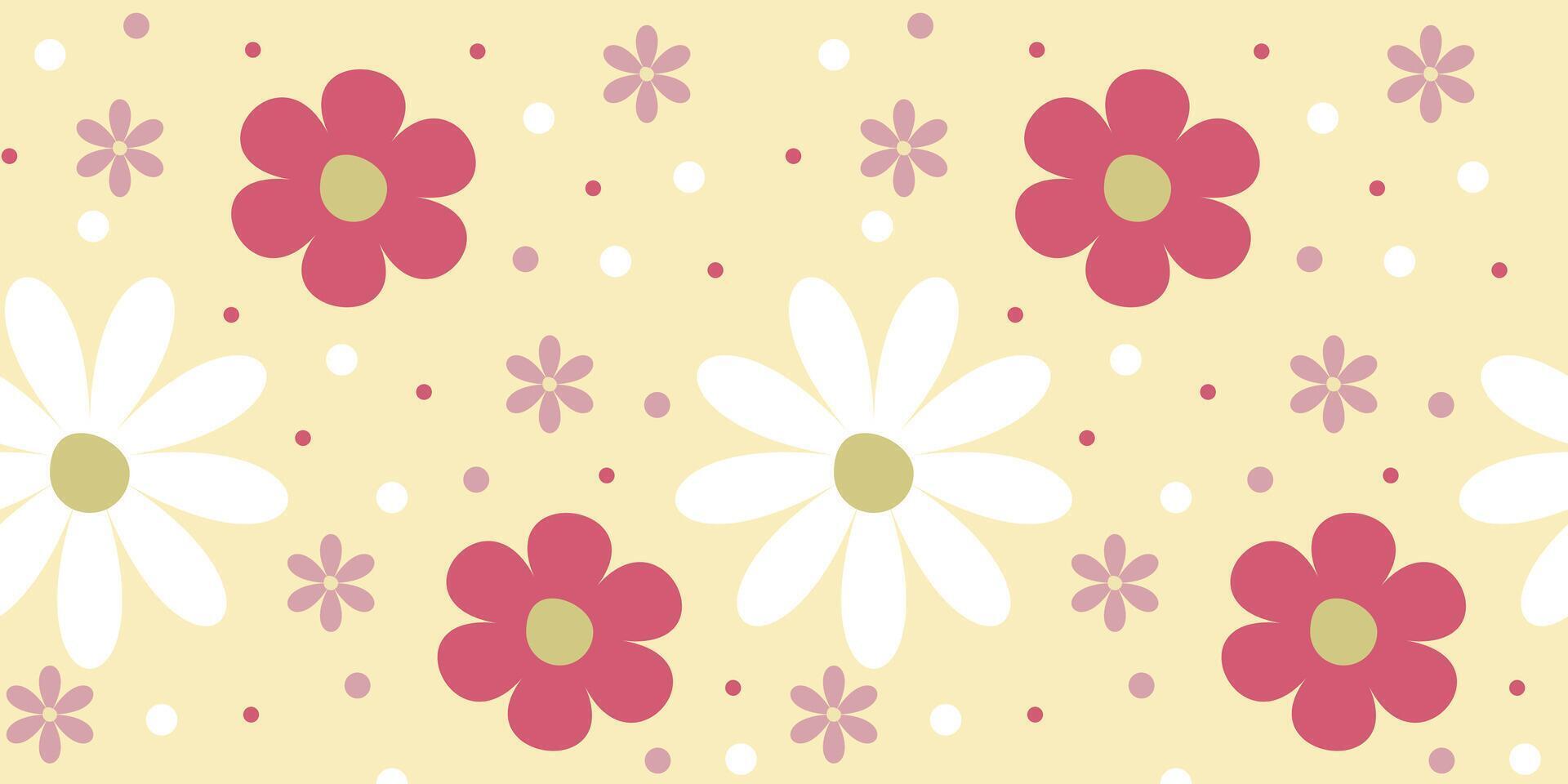 Summer pattern with flowers in pastel colors on a yellow background vector