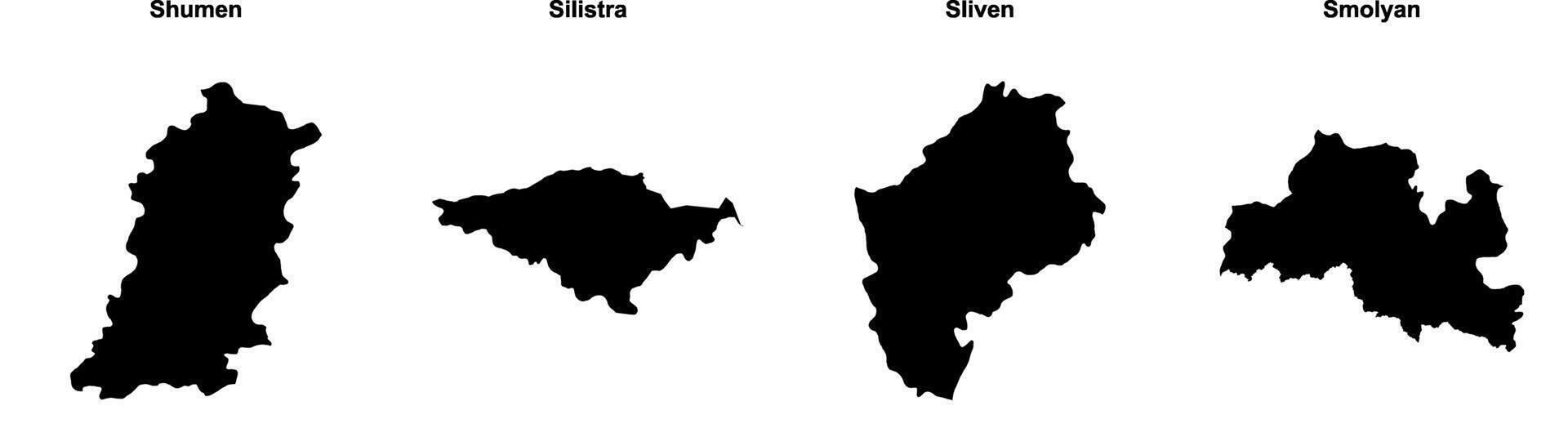 Shumen, Silistra, Sliven, Smolyan outline maps vector