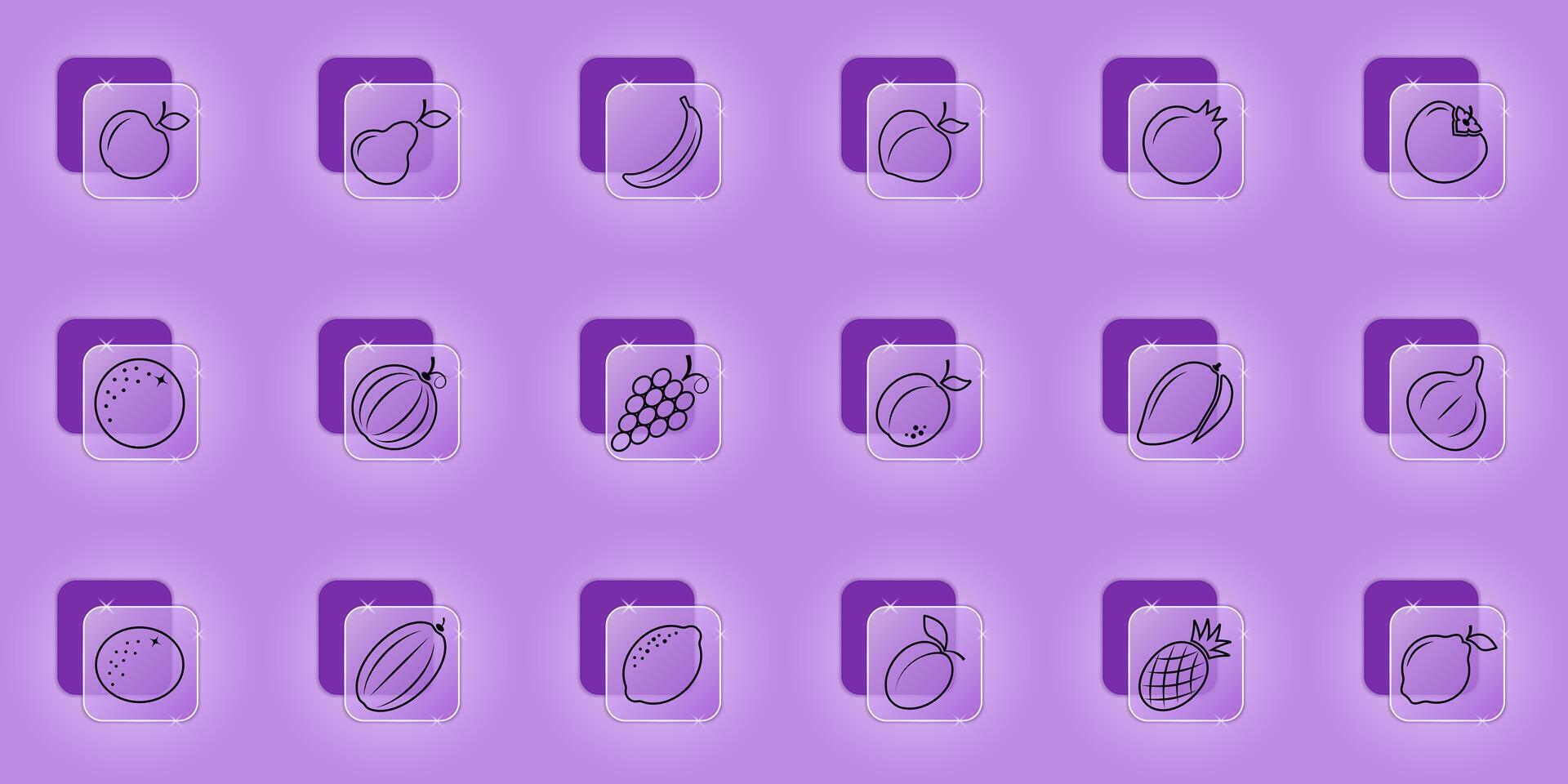 Set of fruit icons in glassmorphism style vector