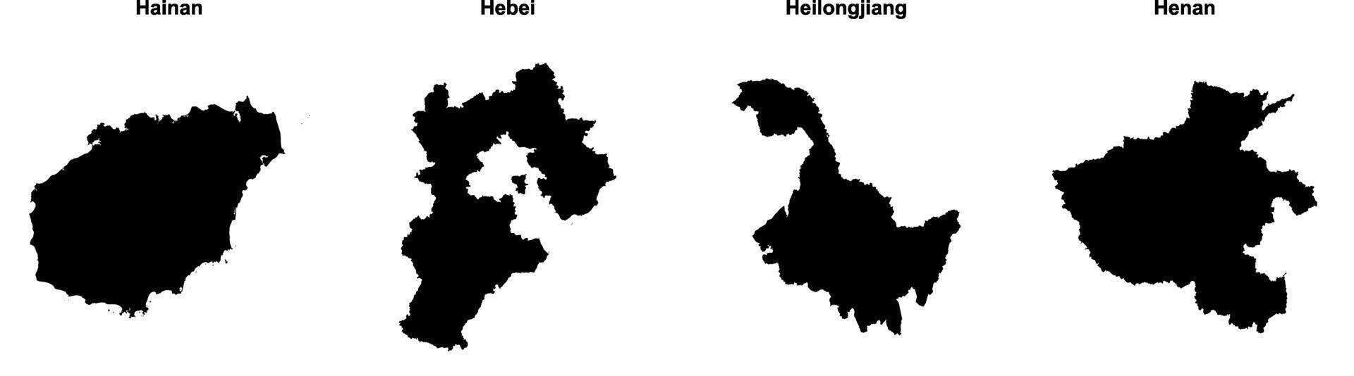 Hainan, Hebei, Heilongjiang, Henan outline maps vector