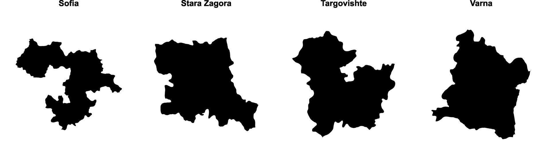 Sofia, Stara Zagora, Targovishte, Varna outline maps vector