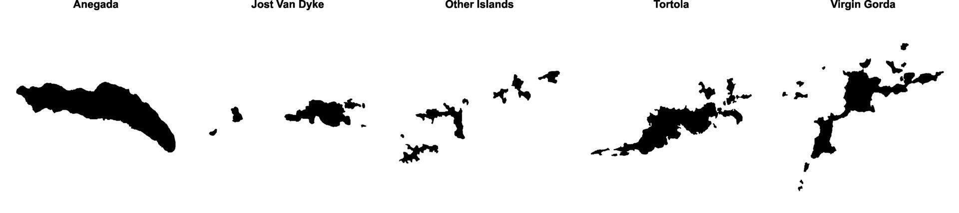 Anegada, Jost Van Dyke, Other Islands, Tortola, Virgin Gorda outline maps vector