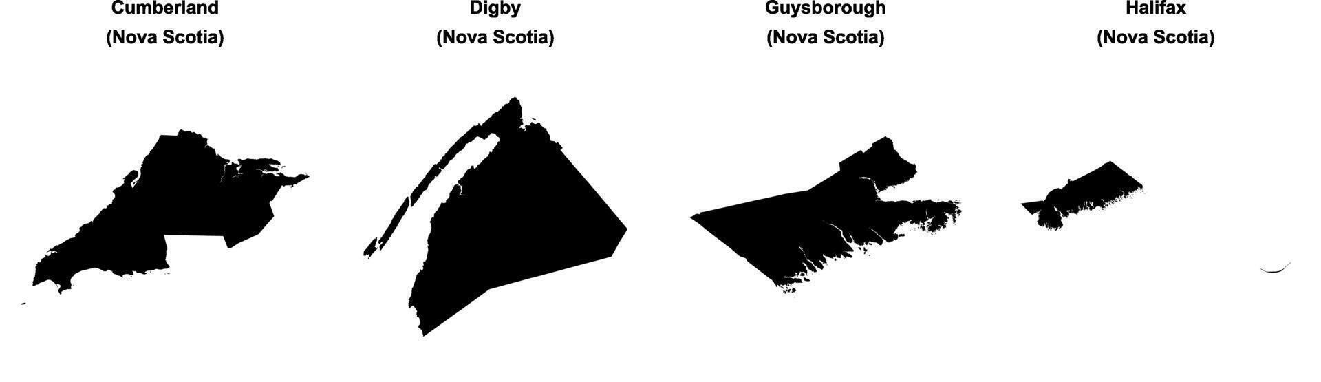 Cumberland, Digby, Guysborough, Halifax outline maps vector