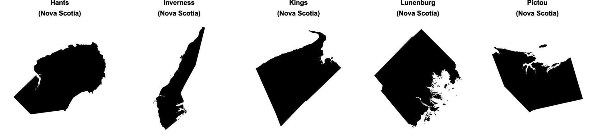 Hants, Inverness, Kings, Lunenburg, Pictou outline maps vector