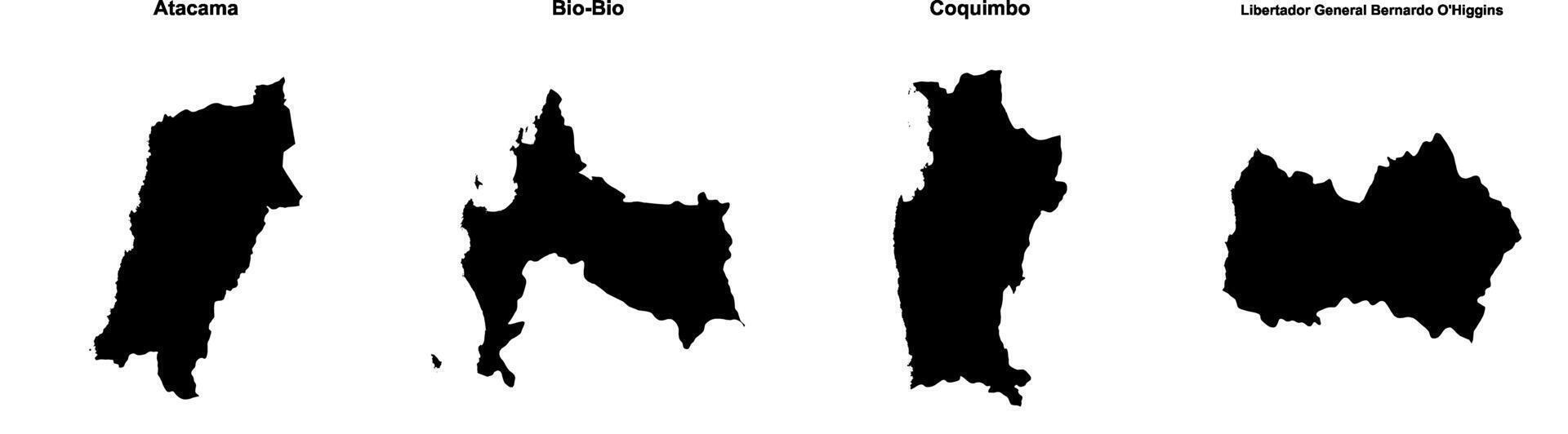 Atacama, Bio Bio, Coquimbo, Libertador General Bernardo O Higgins outline maps vector