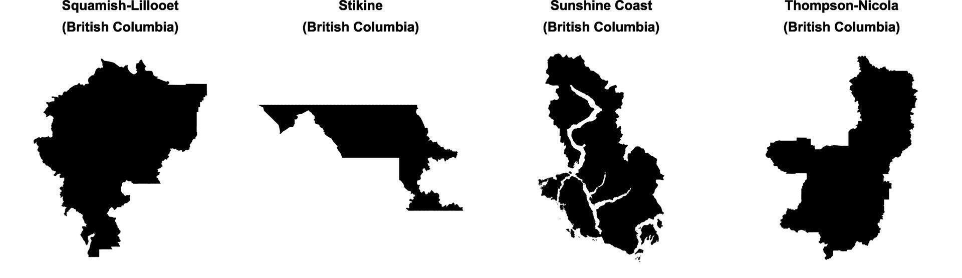 Squamish Lillooet, Stikine, Sunshine Coast, Thompson Nicola outline maps vector