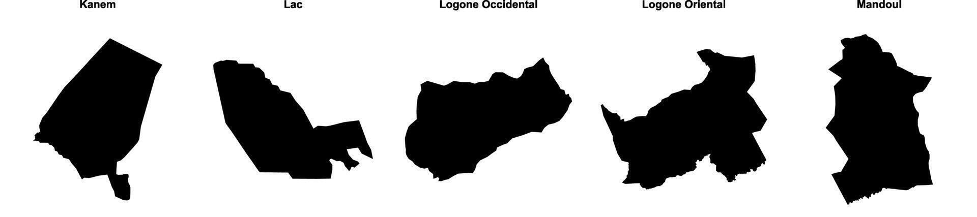 Kanem, Lac, Logone Occidental, Logone Oriental, Mandoul outline maps vector