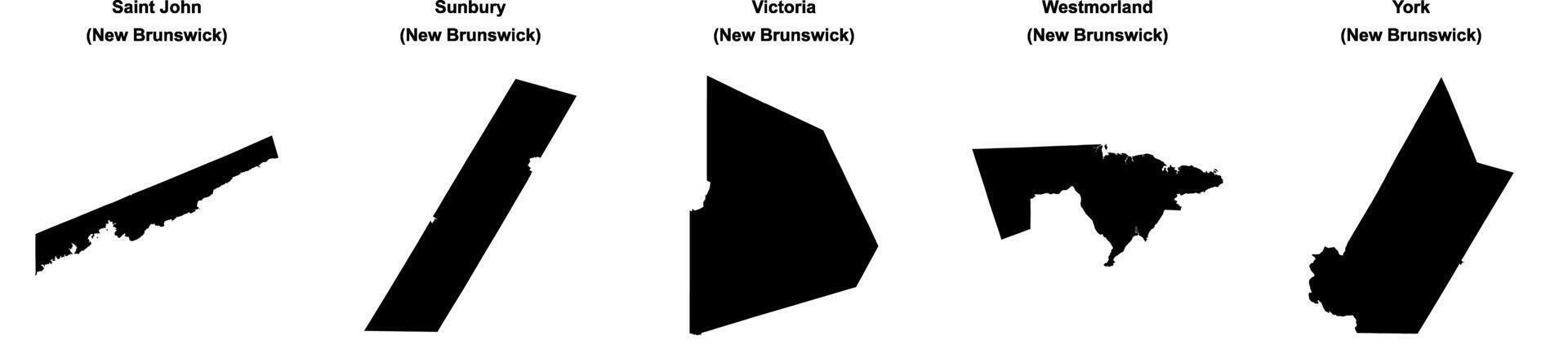 Saint John, Sunbury, Victoria, Westmorland, York outline maps vector