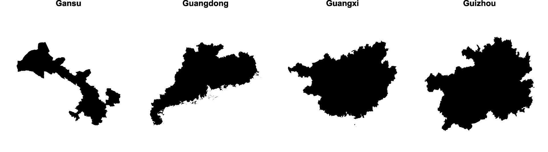 Gansu, Guangdong, Guangxi, Guizhou outline maps vector