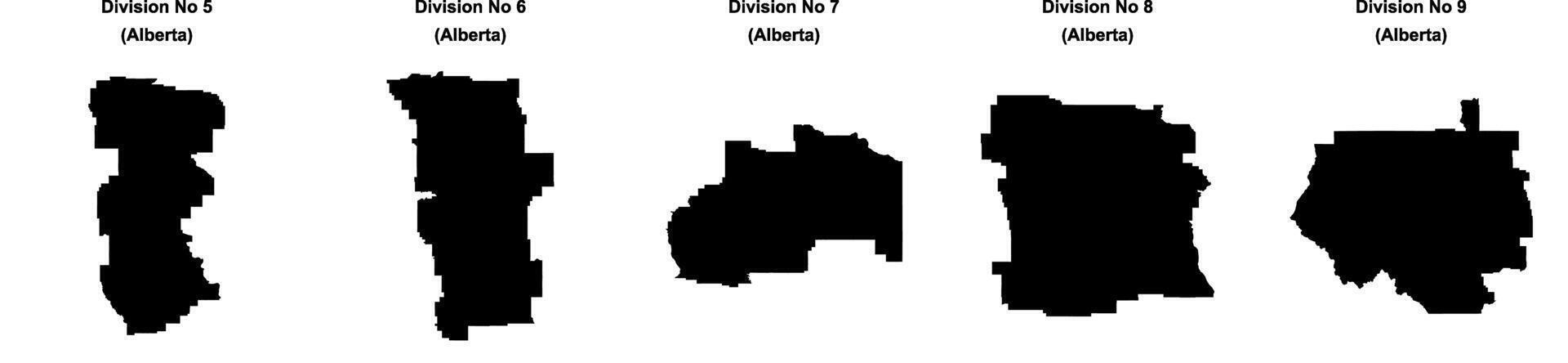 Division No 5, Division No 6, Division No 7, Division No 8, Division No 9 outline maps vector