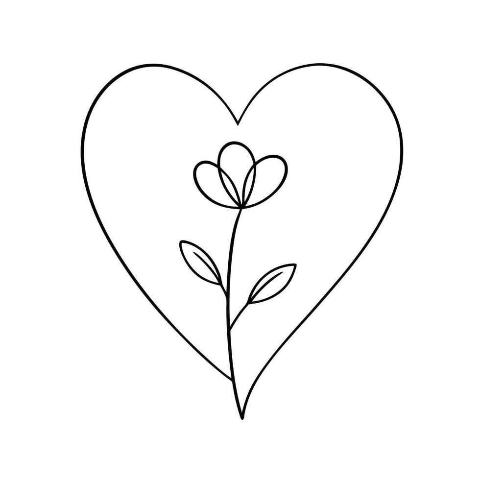 Minimalist Line Drawing of a Heart Shape with Delicate Floral Accents vector