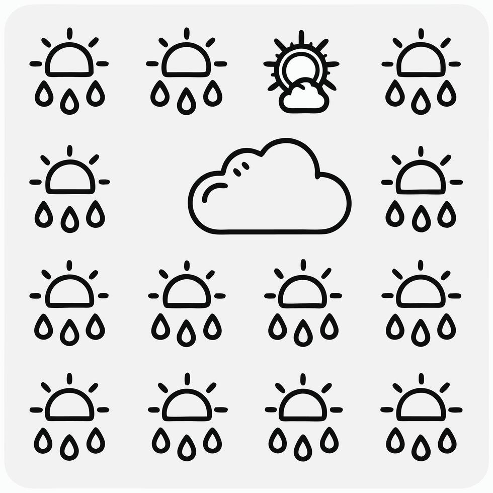 Stylized Weather Icon Featuring Sun and Rain with Partly Cloudy Design vector