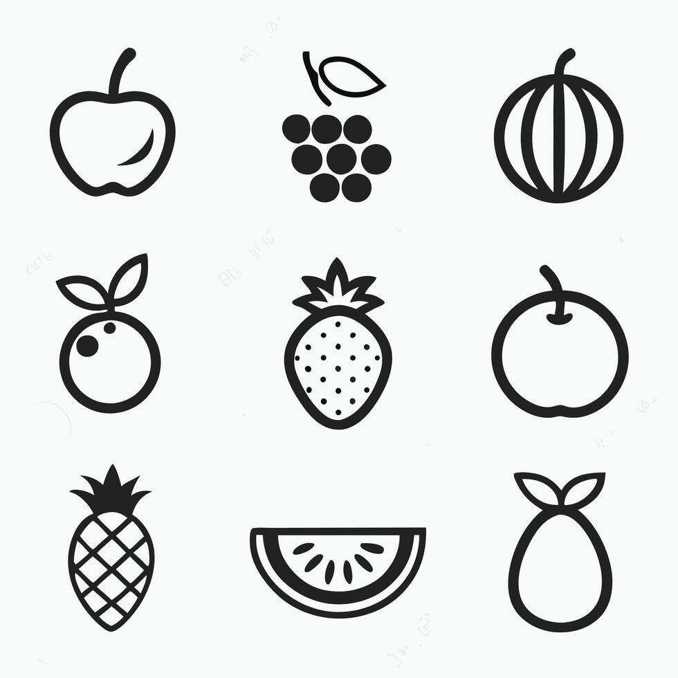 Contemporary Fruit Illustrations Featuring Simple Black and White Lines vector