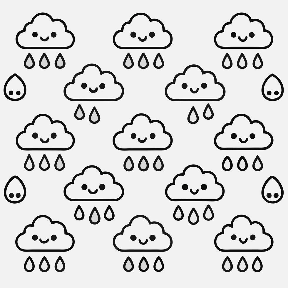 Cute and Playful Rain Cloud Illustration with a Repeating Motif vector