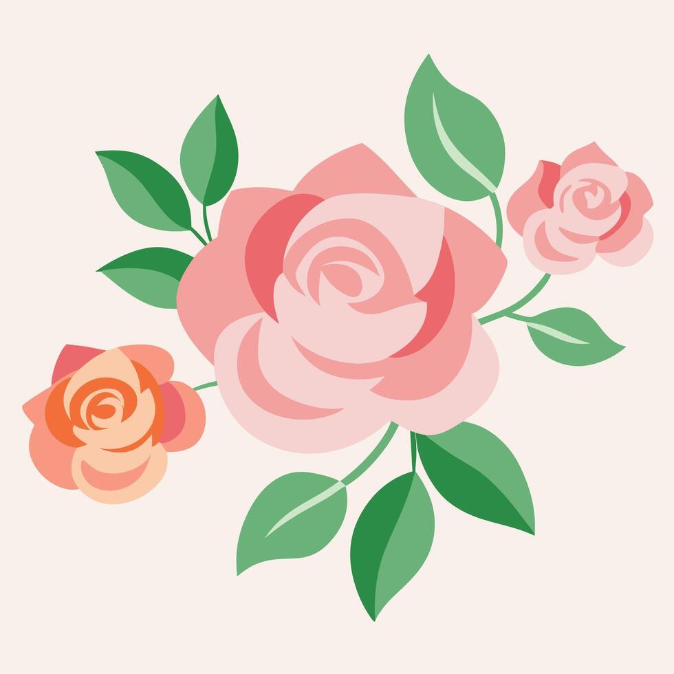 Stylized Watercolor Roses with Pink Blooms for Elegant Floral Designs vector