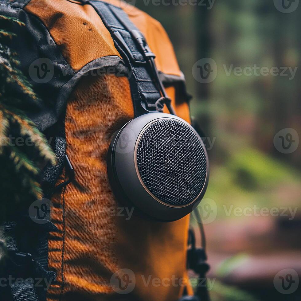 A backpack with a speaker attached to it photo