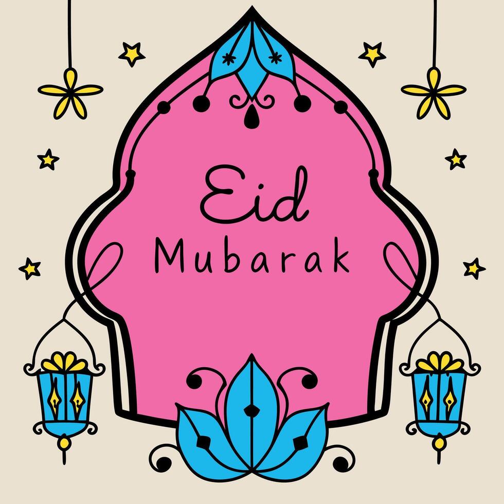 Vibrant Eid Celebration Card with Stars and Lights vector