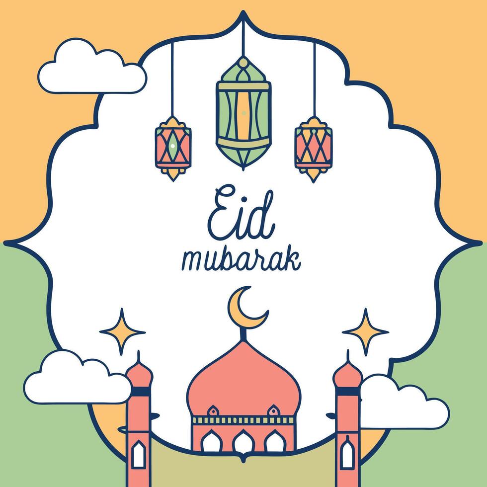 Minimalist Eid Mubarak Card with Lanterns vector