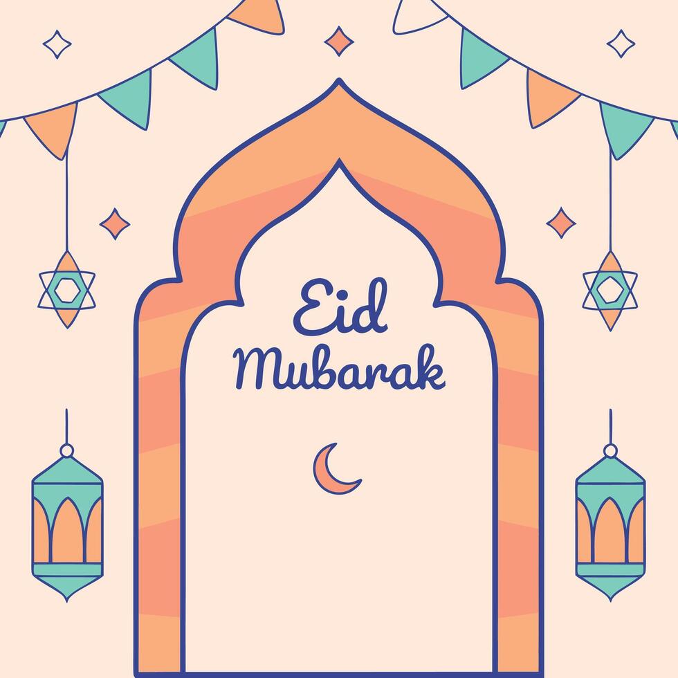 Elegant Eid Mubarak Greeting Card with Lanterns vector