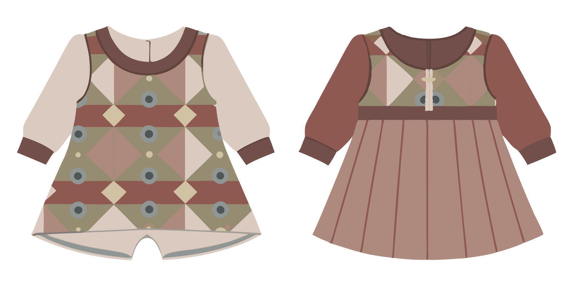 Two dresses with geometric patterns on them vector