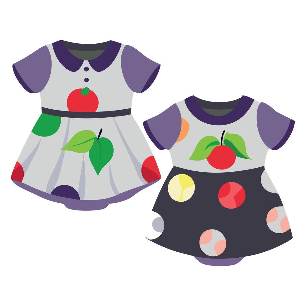 Two baby dresses with apples on them vector