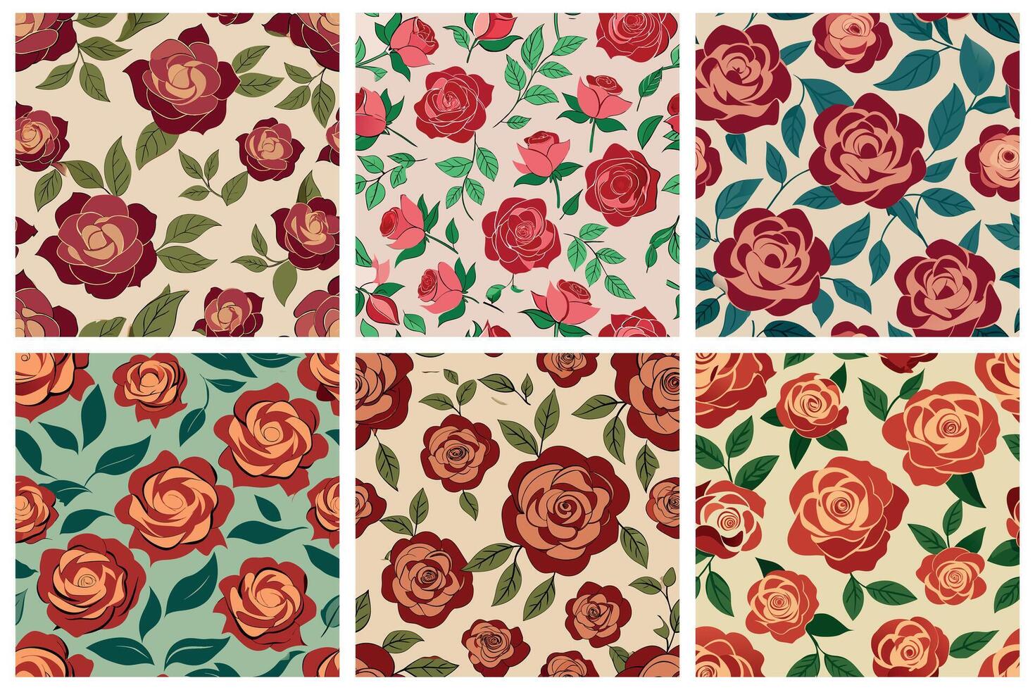 A set of six different roses patterns vector