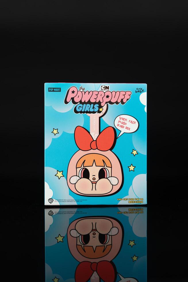 Bangkok, Thailand - February 20, 2025 Box toy of Crybaby x Powerpuff Girls from Pop Mart. photo