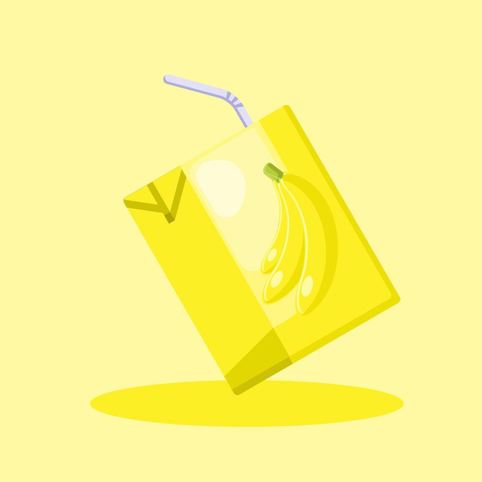 Flat illustration banana juice, summer fresh fruit vector