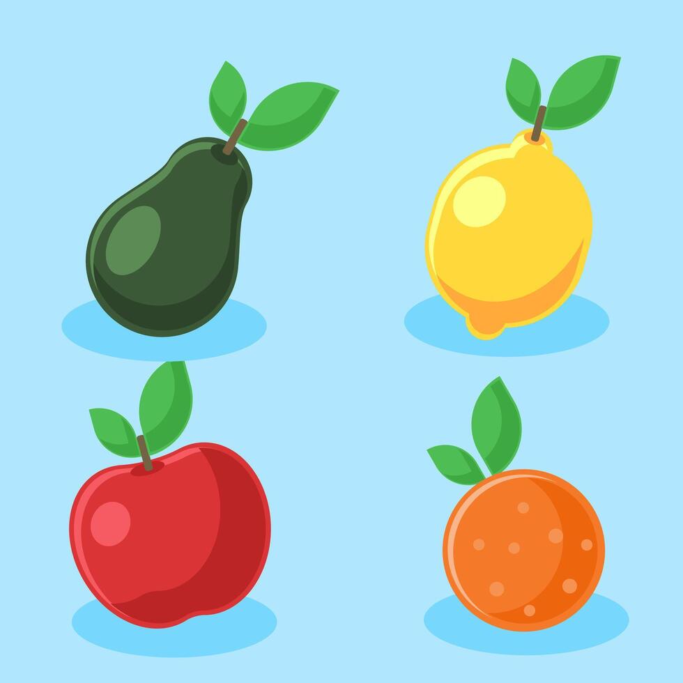 Set illustration summer fruit, fresh trophical fruit with flat style vector