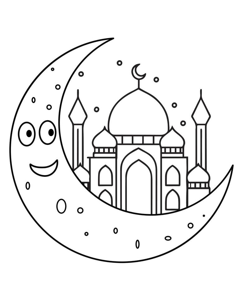 Smiling Crescent Moon Mosque Drawing vector