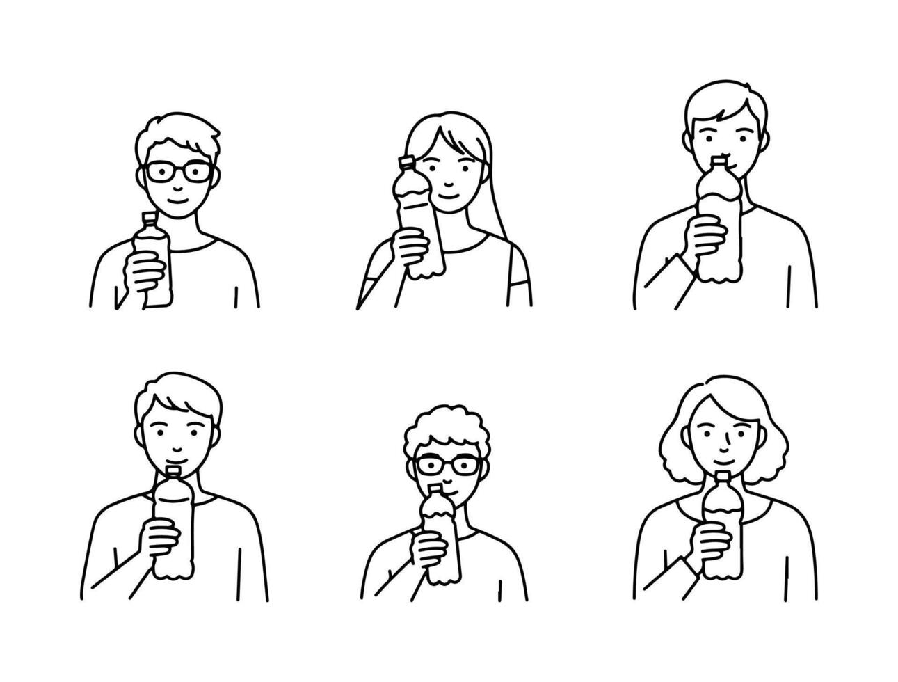 High quality, editable line art icons representing people drinking water. vector