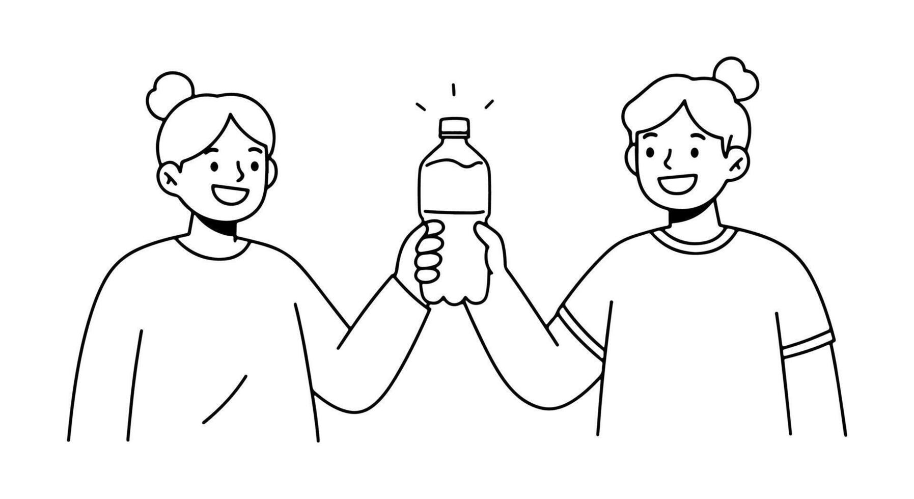 Two people holding a water bottle. An illustration isolated on a white background, usable on websites and apps. vector