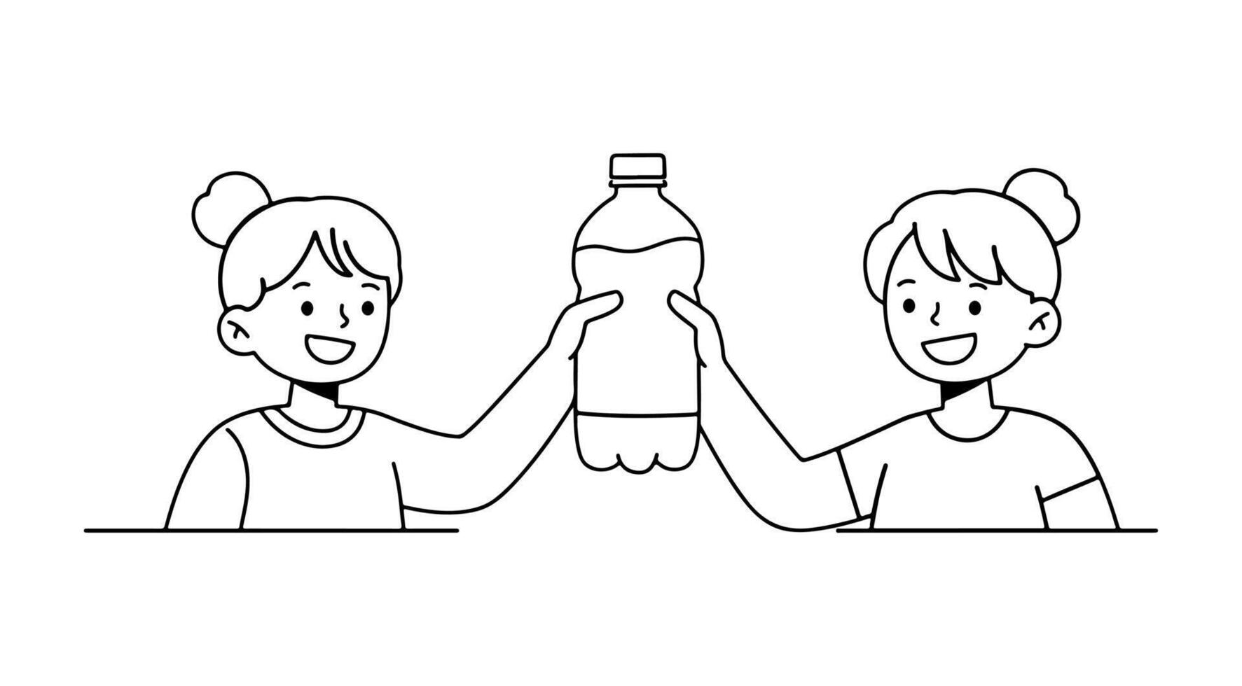 Outline icon usable on websites and apps. An illustration isolated on a white background, two people holding a water bottle. vector