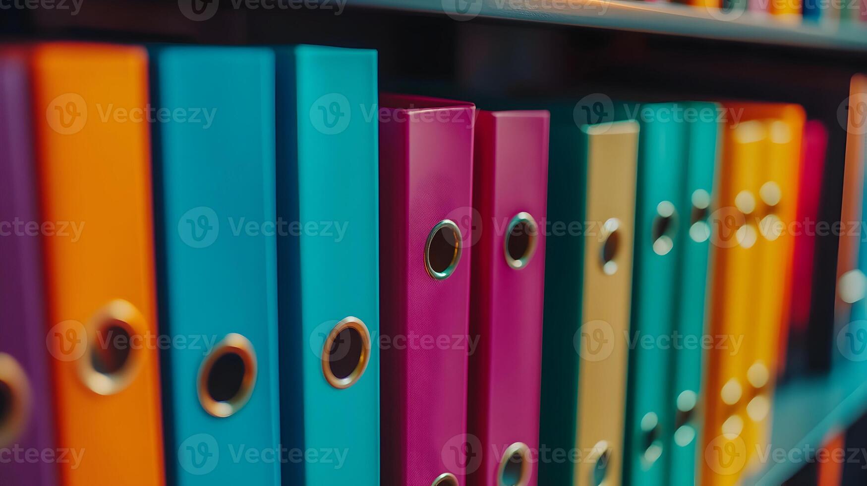 Colorful file folders organized office supplies professional environment detailed textures photo