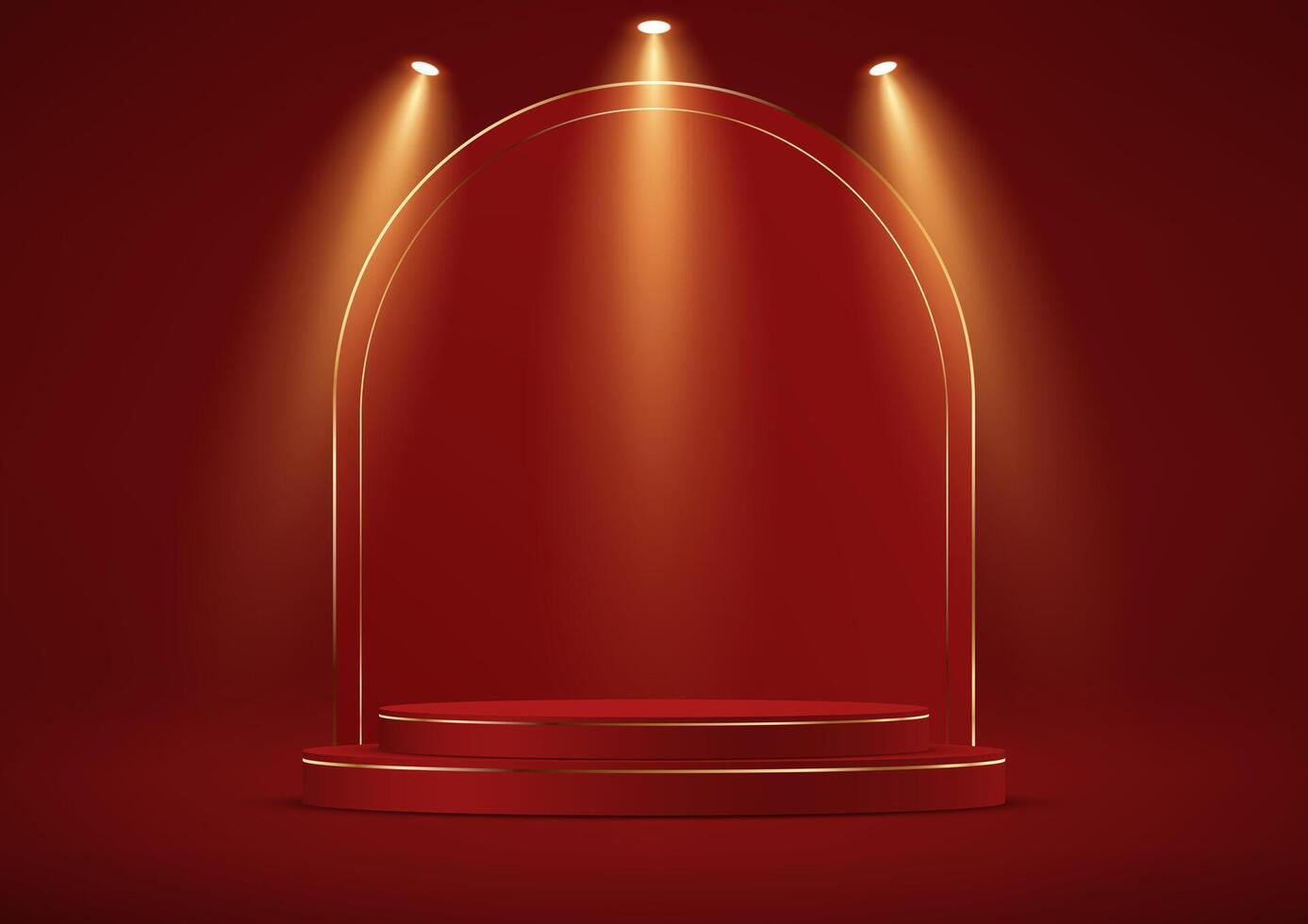 Red studio room background. Red color background 3d with red and gold podium. Empty room with light effect. Space for selling products on the website. illustration. vector