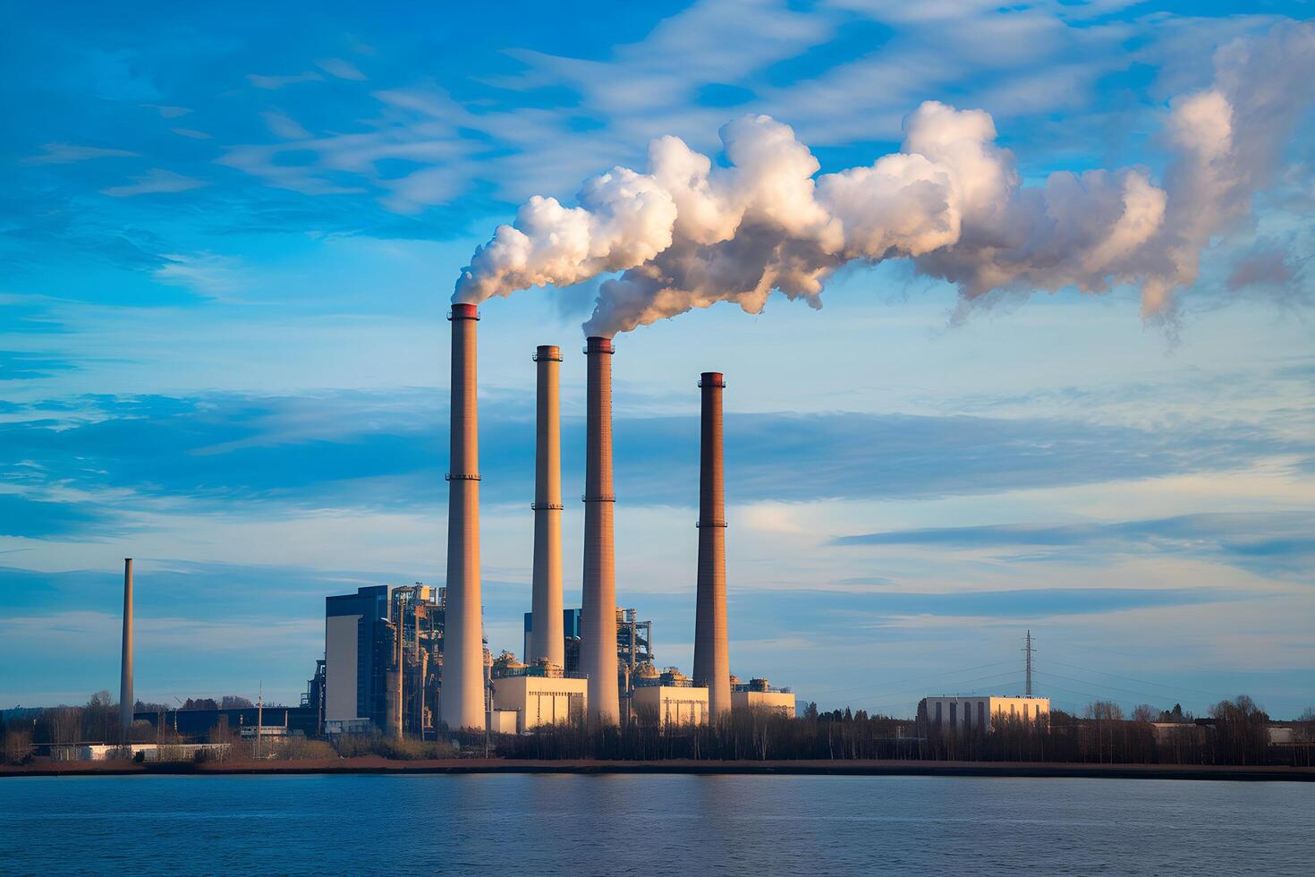 Industrial Emissions Rising into a Clear and Sunny Sky photo