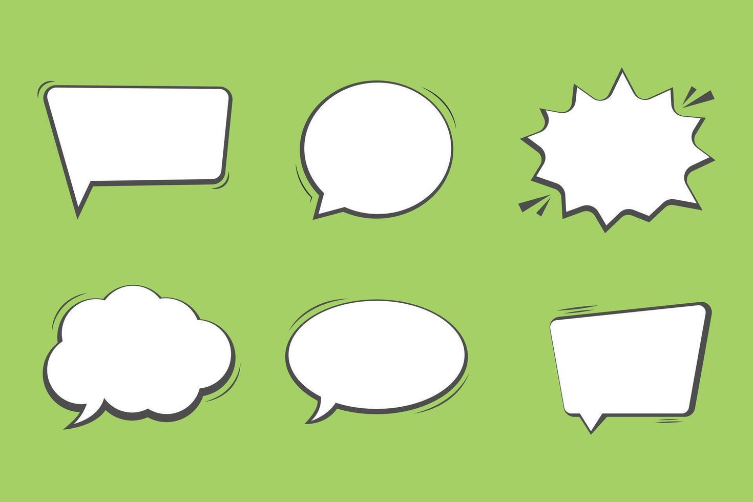 Six blank white speech bubbles on a green background vector
