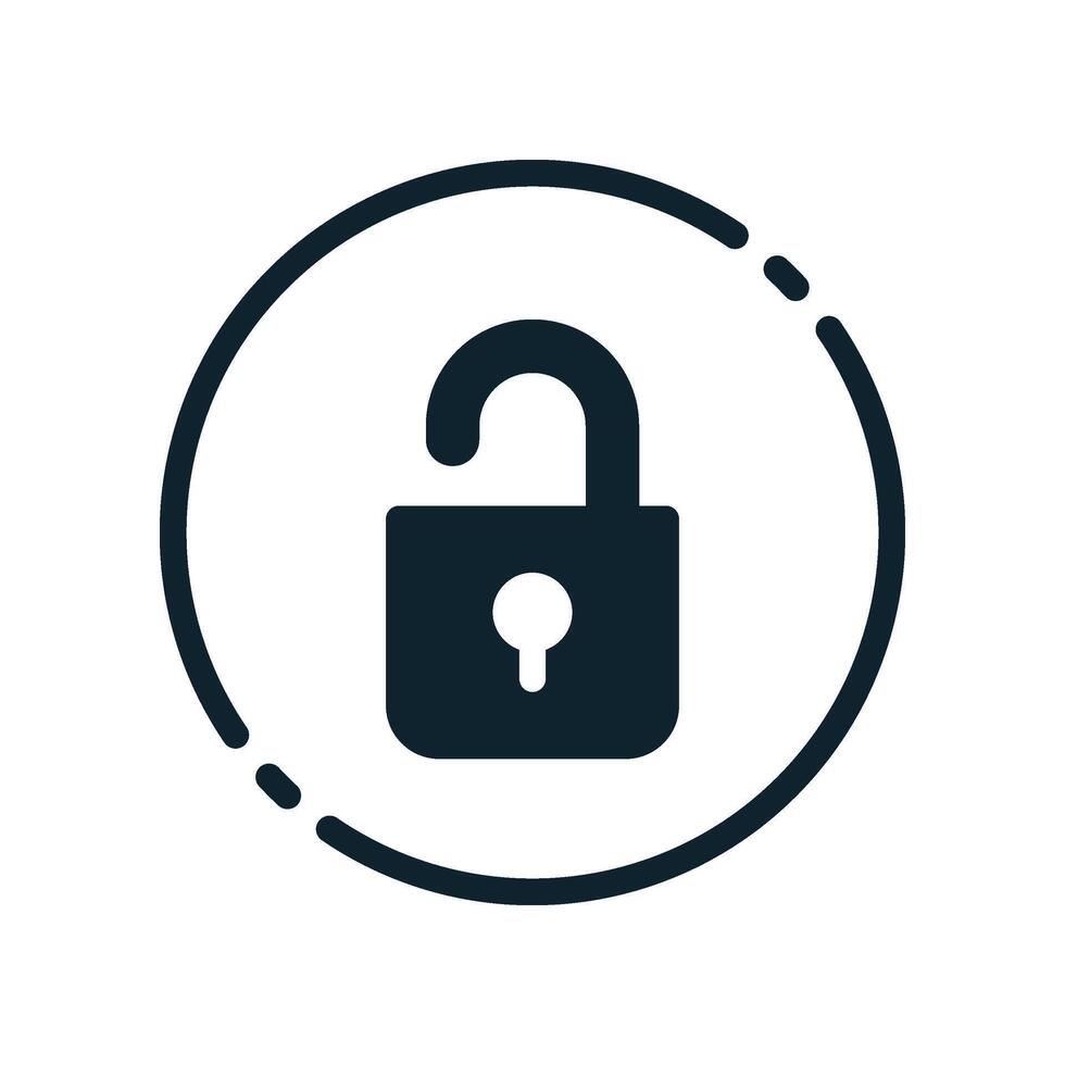Design Illustration graphic of open padlock icon with glyph style. Suitable for UI, mobile design, web design, etc. vector