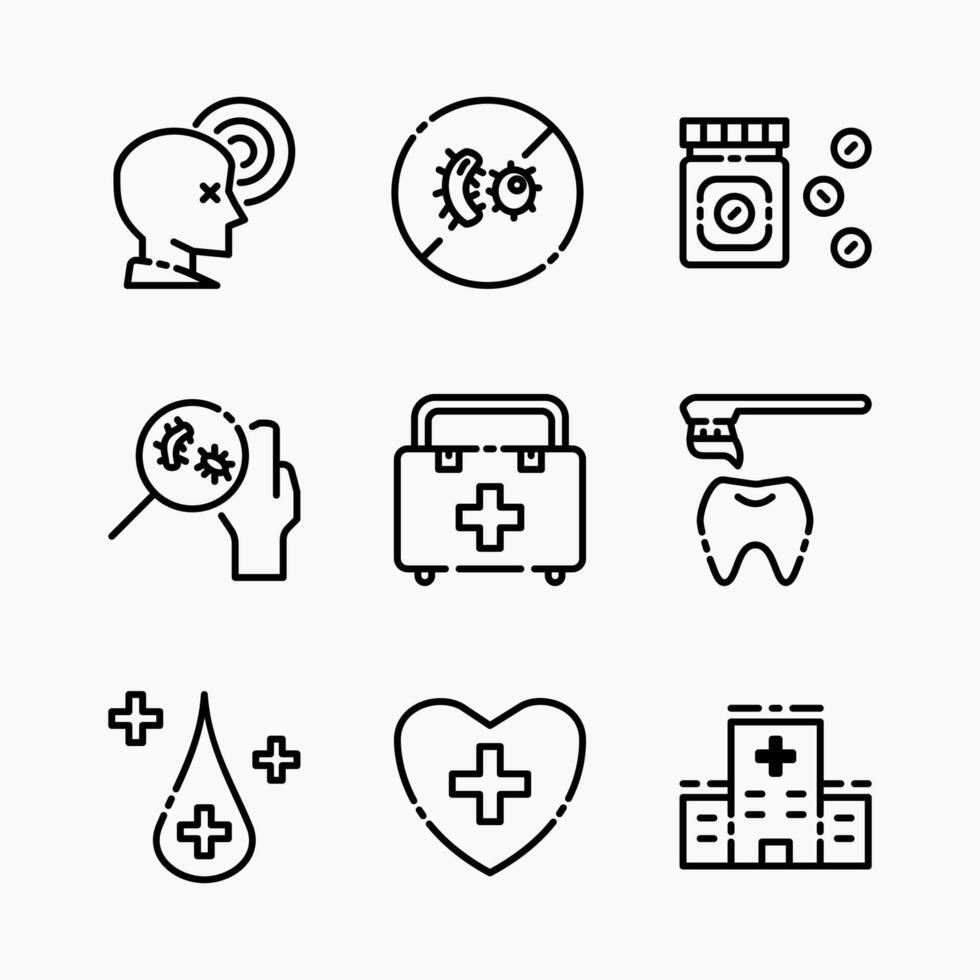 Design Illustration graphic of health set icon with line style. Suitable for UI, mobile design, web design, etc. vector