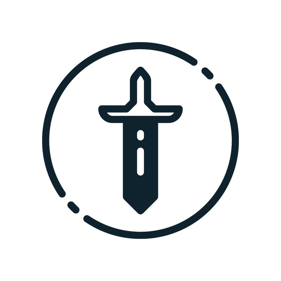 Design Illustration graphic of sword icon with glyph style. Suitable for UI, mobile design, web design, etc. vector